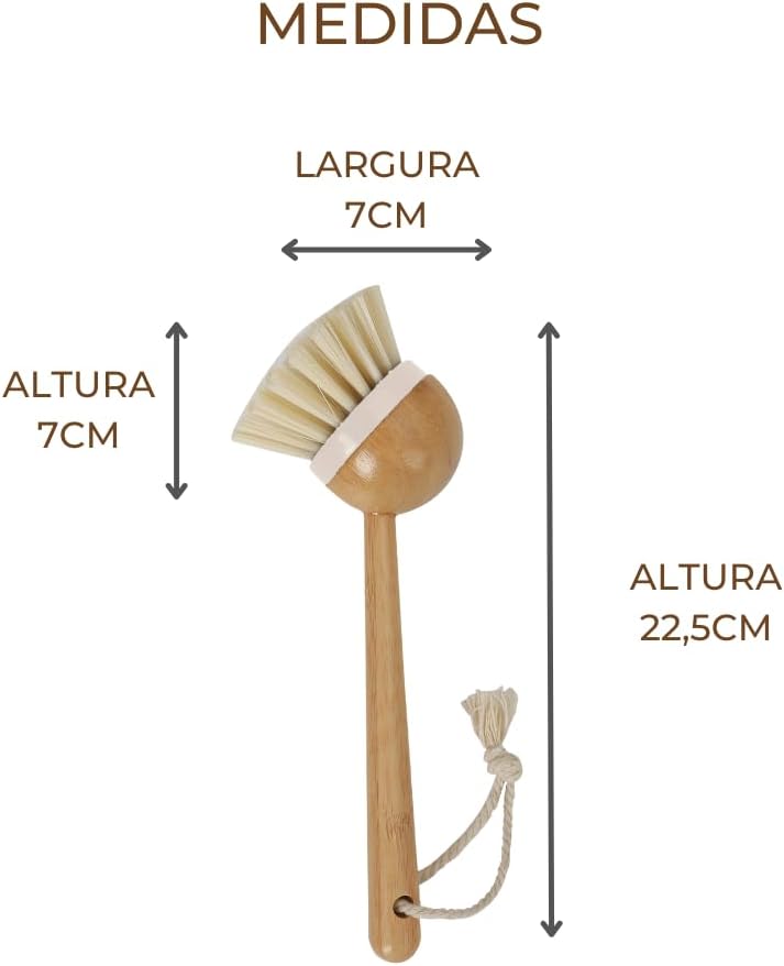 Escova de Limpeza Redonda com Cabo Longo de Bambu